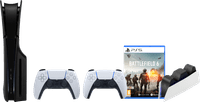 PS5 Slim Disc Edition + Battlefield 6 + Covers Zwart + Extra Controller Wit + Oplaadstation