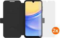 BlueBuilt Samsung Galaxy A16 4G/5G Book Case Zwart + Screenprotector Glas Duo Pack