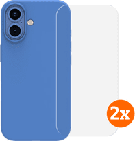 BlueBuilt Back Cover iPhone 16 Bleu + Protège-écran Verre Lot de 2