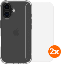 BlueBuilt Protective Back Cover iPhone 16 Transparant + Screenprotector Glas Duo Pack