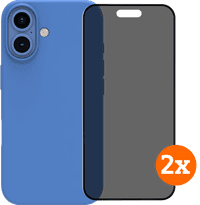 BlueBuilt Back Cover iPhone 16 Bleu + Protège-écran avec Filtre de Confidentialité Verre Lot de 2