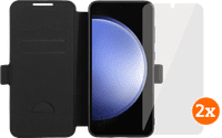 BlueBuilt Book Case Samsung Galaxy S24 FE Leer zwart + Screenprotector Glas Duo Pack