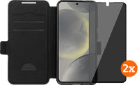 BlueBuilt Samsung Galaxy S25 Book Case Zwart + Privacy Filter Screenprotector Duo Pack