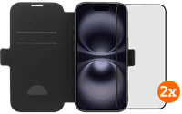 BlueBuilt Apple iPhone 17 Book Case Leer Zwart + Screenprotector Glas Duo Pack