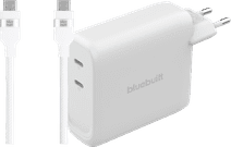 BlueBuilt 140W GaN Oplader met 2 Usb C Poorten Wit + BlueBuilt Usb C Kabel 240W 2m Nylon BlueBuilt tablet oplader