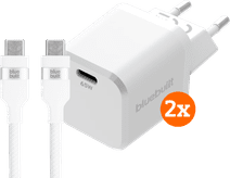 BlueBuilt 65W GaN Usb C Oplader Wit + Usb C Kabel 240W 2m Ny Samsung S26 oplader