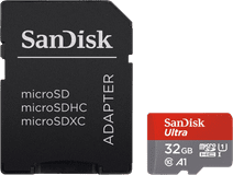 SanDisk MicroSDHC Ultra 32GB 120 MB/s CL10 A1 UHS-1 + SD Ada Sandisk microSD kaart