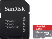 SanDisk MicroSDXC Ultra 64GB 120 MB/s CL10 A1 UHS-1 + SD Ada Micro SD kaart