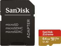 SanDisk MicroSDXC Extreme 64GB 160MB/s + SD Adapter Sandisk microSD kaart