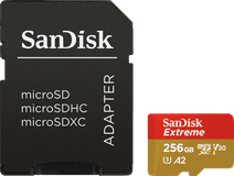 SanDisk MicroSDXC Extreme 256GB 160MB/s + SD Adapter Sandisk microSD kaart
