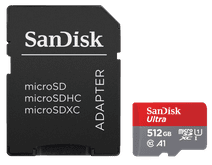 SanDisk MicroSDHC Ultra 512GB 120 MB/s CL10 A1 UHS-1 + SD Ad Micro SD kaart