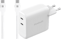 BlueBuilt 100W GaN Oplader met 2 Usb C Poorten Wit + BlueBuilt Usb C Kabel 240W 2m Nylon BlueBuilt tablet oplader
