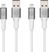 BlueBuilt Usb A naar Lightning Kabel 1,5m Nylon Wit Duo Pack Apple iPhone kabel