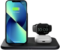 ZENS 3-in-1 Draadloze Oplader 10W met Standaard en Apple Watch Oplader Zwart Smartphone, tablet en slimme horloge in de aanbieding