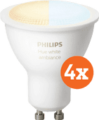 Philips Hue White Ambiance GU10 Bluetooth 4-pack Smart lamp met GU10 fitting