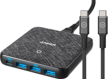 Anker Power Delivery Oplader met 4 Poorten 45W + BlueBuilt Usb C Kabel 1,5m Nylon Zwart Oplader voor laptop