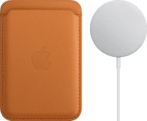 Apple Leren Kaarthouder met MagSafe Goudbruin + MagSafe Draadloze Oplader 15W Originele Apple kaarthouder