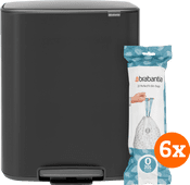 Brabantia Bo Pedal Bin 2 x 30 Litres Matt Black + Sacs Poubelle (120 pièces) Poubelle à pédale Brabantia