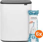 Brabantia Bo Touch Bin 2 x 30 Litres White + Sacs Poubelle (120 pièces) Poubelle blanche