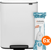 Brabantia Bo Pedal Bin 2 x 30 Litres White + Sacs Poubelle (120 stuks) Poubelle à pédale Brabantia