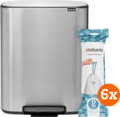 Brabantia Bo Pedal Bin 2 x 30 Litres Inox Fingerprint Proof + Sacs Poubelle (120 pièces) Poubelle à pédale Brabantia