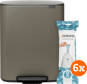 Brabantia Bo Pedal Bin 2 x 30 Litres Platinum + Sacs Poubelle (120 pièces) Poubelle à pédale Brabantia