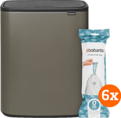 Brabantia Bo Touch Bin 2 x 30 Litres Platinum + Sacs Poubelle (120 pièces) Poubelle duo