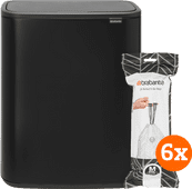 Brabantia Bo Touch Bin 60 Litres Noir Mat + Sacs Poubelle (2 x 60 pièces) Poubelle Brabantia Bo