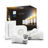 Philips Hue White Ambiance E27 3-pack + dimmer + bridge Google Assistant smart lamp startpakket