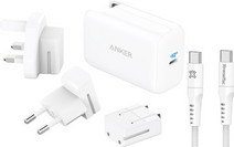 Anker Power Delivery Oplader 65W + XtremeMac Usb C Kabel 2,5m Nylon Wit Samsung Galaxy S21 snellader