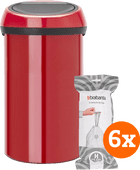 Brabantia Touch Bin 60 Liter Passion Red + Vuilniszakken (120 stuks) Rode vuilbak