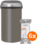 Brabantia Touch Bin 60L Platinum + Trash Bags (120 units) Brabantia Touch Bin trash can