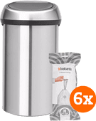 Brabantia Touch Bin 60L Stainless Steel Fingerprint-Proof + Trash Bags (120 units) Brabantia trash can