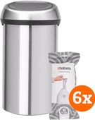 Brabantia Touch Bin 60L Stainless Steel Fingerprint-Proof + Trash Bags (120 units) Brabantia Touch Bin trash can