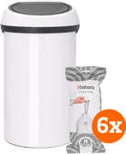 Brabantia Touch Bin 60 Liter White + Vuilniszakken (120 stuks) Witte vuilbak
