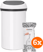 Brabantia Touch Bin 60 Litres White + Sacs Poubelle (120 pièces) Poubelle blanche