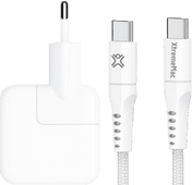Apple Power Delivery Oplader 30W + XtremeMac Usb C Kabel 2,5m Nylon Wit Originele iPhone oplader