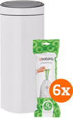 Brabantia Touch Bin 30 Litres White + Sacs Poubelle (120 pièces) Poubelle blanche