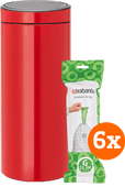 Brabantia Touch Bin 30 Liter Passion Red + Vuilniszakken (120 stuks) Rode vuilbak
