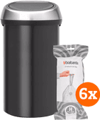 Brabantia Touch Bin 60L Matte Black Fingerprint-Proof + Trash Bags (120 units) Brabantia trash can