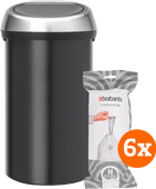 Brabantia Touch Bin 60L Matte Black Fingerprint-Proof + Trash Bags (120 units) Brabantia Touch Bin trash can