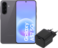 Samsung Galaxy A57 256GB Grijs 5G + BlueBuilt Oplader met Usb C Poort 45W Zwart Samsung Galaxy A57