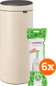 Brabantia Touch Bin 30L Soft Beige + Trash Bags (120 units) Brabantia Touch Bin trash can