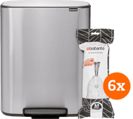 Brabantia Bo Pedal Bin 60L Stainless Steel Fingerprint-Proof + Trash Bags (120 units) Pedal trash can
