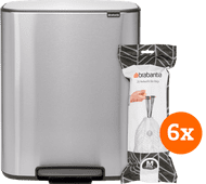 Brabantia Bo Poubelle à Pédale 60 Litres Inox Fingerprint Proof + Sacs Poubelle (120 pièces) Poubelle à pédale Brabantia