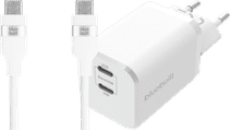 BlueBuilt Power Delivery Oplader met 2 Usb C Poorten 65W + Usb C Kabel 3m Nylon Wit Samsung S26 oplader