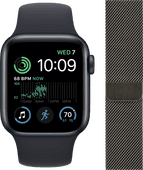 Apple Watch SE (2022) 44mm Midnight Aluminum Sport Band + Watch Strap Milanese Graphite Apple Watch SE