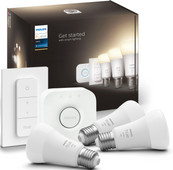 Philips Hue White Kit de Démarrage E27 avec 3 Ampoules, Variateur + Bridge Kit de démarrage pour ampoule connectée compatible avec l'Assistant Google