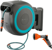GARDENA Wall Hose Box 25 RollUp M/L + GARDENA Classic Multifunctional Spray Nozzle 