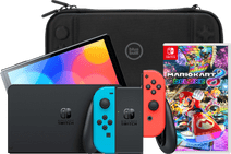 Nintendo Switch OLED Blauw/Rood + Mario Kart 8 Deluxe + BlueBuilt Beschermhoes Nintendo Switch